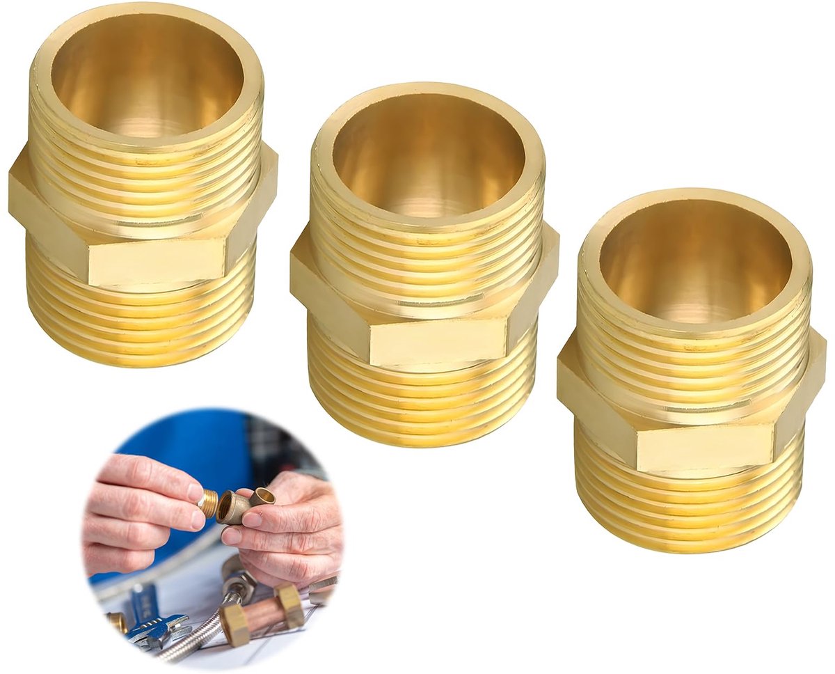 Dubbele Buitendraad Messing 3/8" Messing Mannelijke Hex Koppelstuk Dubbele Mannelijke Slangverbinding Schroefdraad Verbinding met Zeshoek voor Slangaansluiting