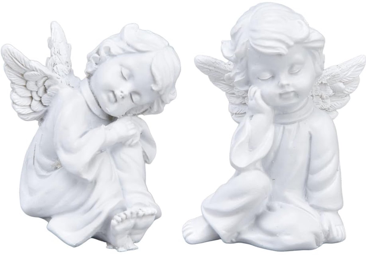 2 stuks, wit engelbeeldje, tuinfiguur, slapend Cherub-beeld, hars engel sculptuur voor binnen en buiten, woondecoratie, 5,6 x 6,1 cm (#3)