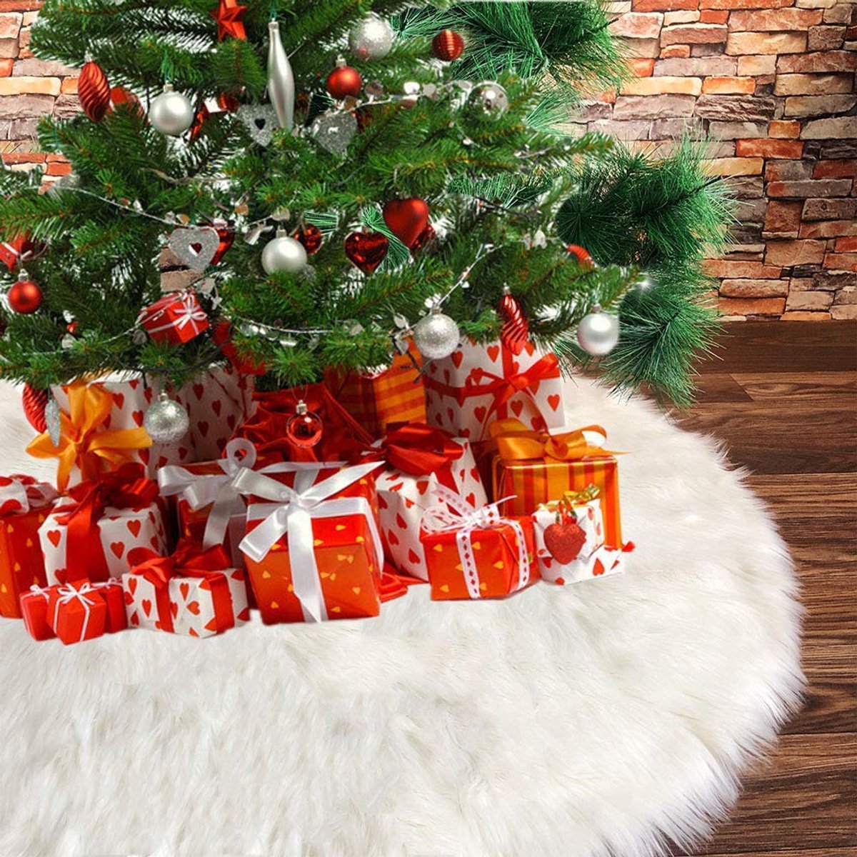 Kerstboom Rokken, 48 Inch Faux Bont Witte Boom Rokken voor Xmas Jaar Party Vakantiehuis Decoraties