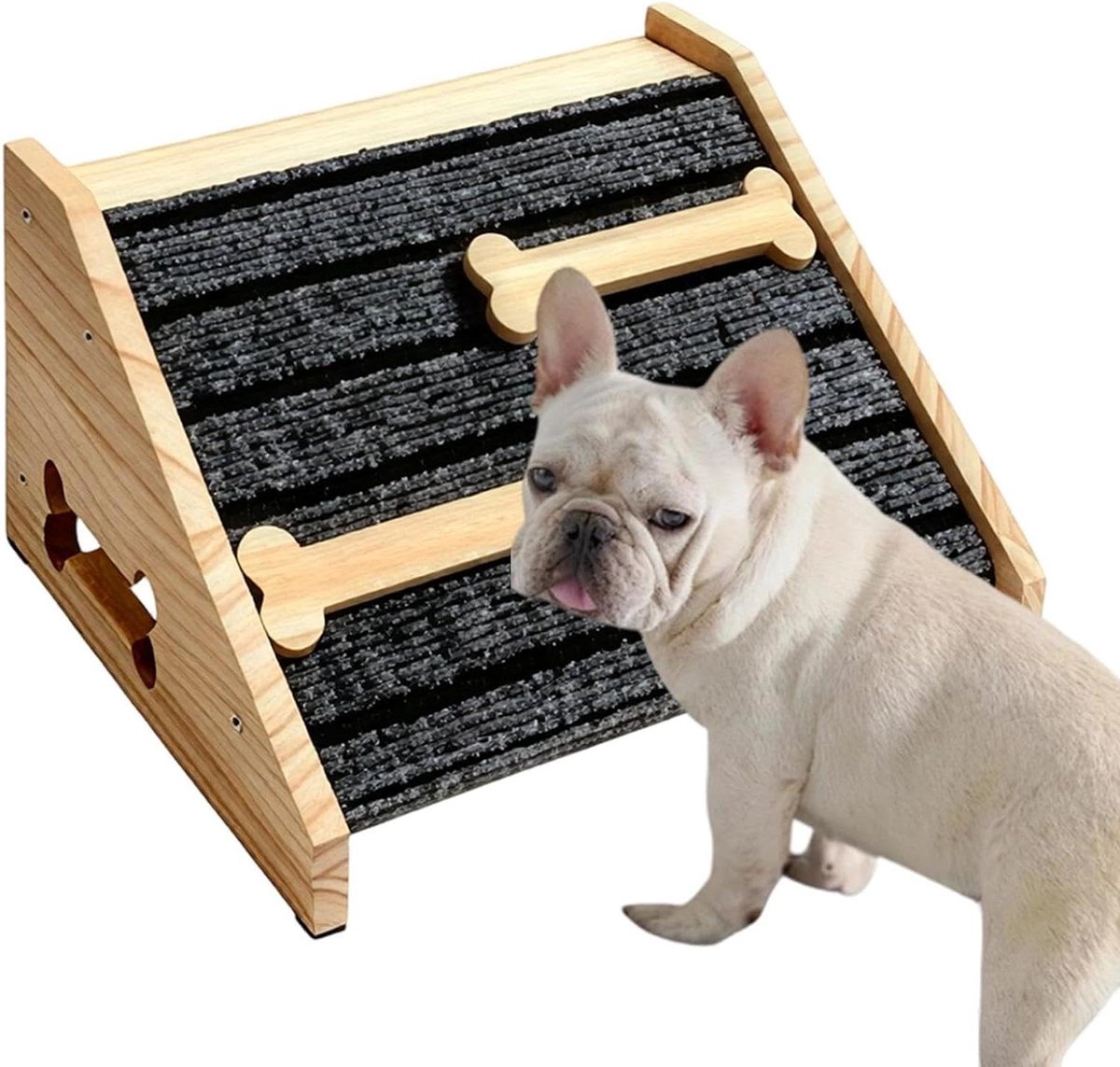 Hondenhelling Hout - Hondenoprit Trap - Huisdier Mobiliteit - Antislip Viltpad - 30x25x15 cm - Natuurlijk