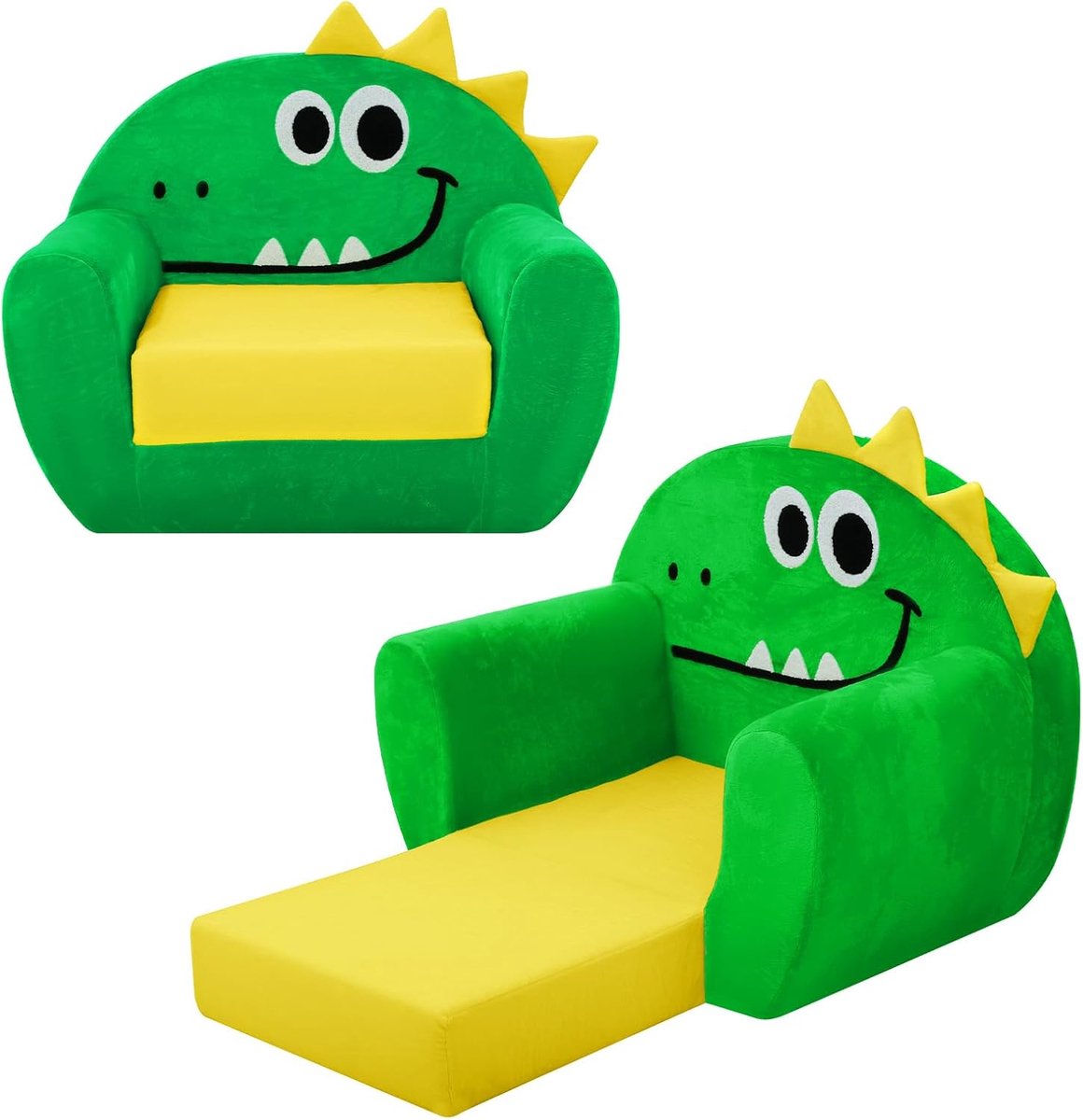 SnelShoppen - Kinderen Sofa, Vouwbaar Dinosaurussen Kinderstoel, 2-in-1 Zacht Sofa Bed met Slaapfunctie voor Kinderen, Stabiele Kinderbank voor Kinder