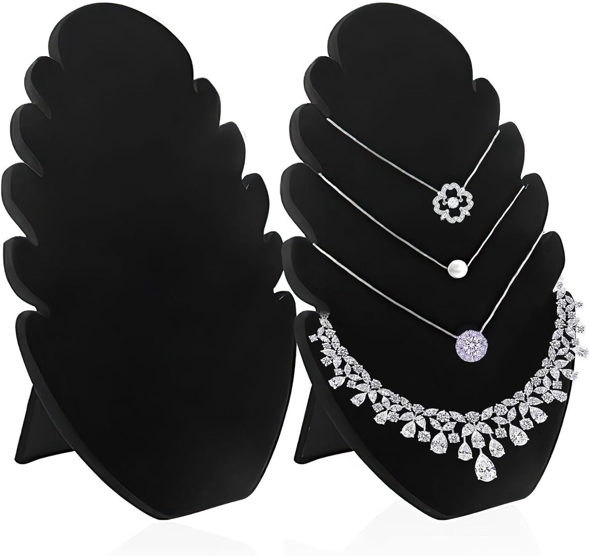 SnelShoppen - Velvet Necklace Stands, 2 Stuks, Opberg en Presentatie voor Sieraden, Zwart Fluweel, Perfect voor Vrouwen, Huwelijkscadeau, Organisatie
