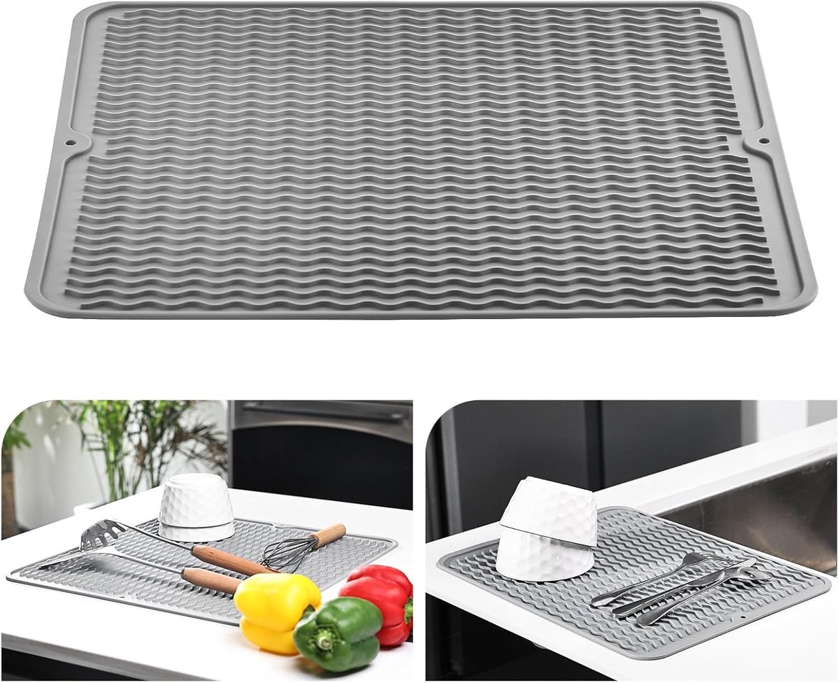 SnelShoppen - Silicone Afwasrek Mat - Warmtebestendige Drain Mat voor Keuken - Antislip Coaster, Tafelmat, Pannendrager, Placemat, Lepelhouder, Coaste