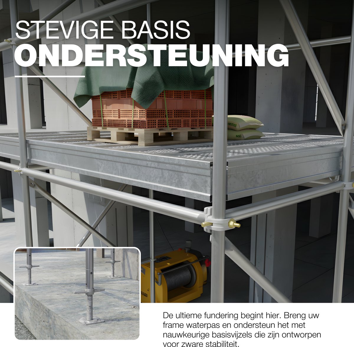 GeZu Impex Steiger spindel Thermisch verzinkt Set van 16 650 x 38 mm verstelbare voetspindel steigertoren voetplaten