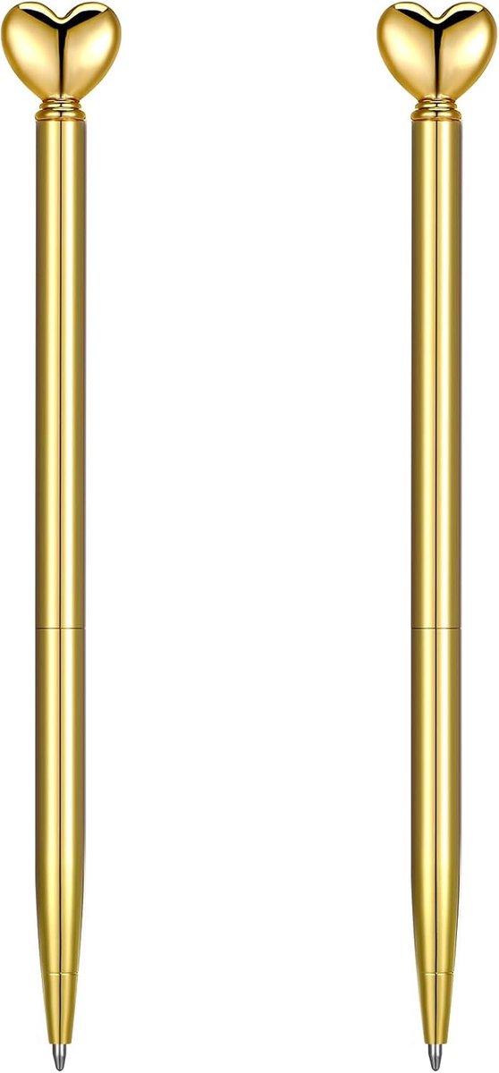 SnelShoppen - 2 Pcs Hartvormige Pen, Vouwbare Metalen Balpennen met Decoratieve Tips, 1mm, Zwarte Inkt, Schrijfgerei voor School, Kantoor, Huwelijk, V