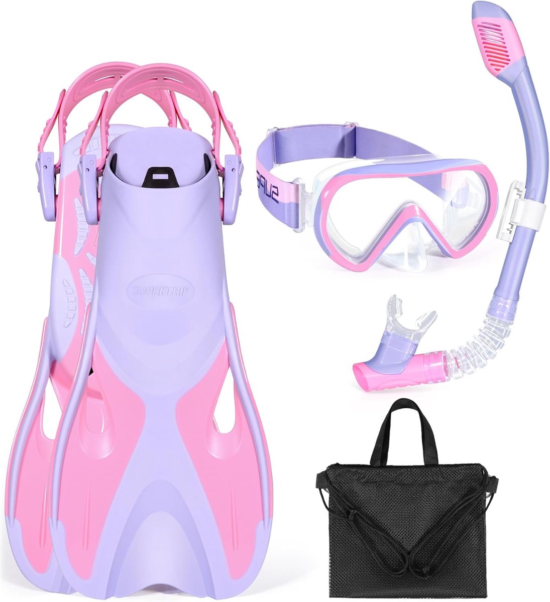 SnelShoppen - 4-in-1 Snorkelset voor Kinderen 6-14 Jaar, Panoramisch Duikmasker, Verstelbare Vinnen en Premium Dry Snorkel, Onderwater Avontuur Set