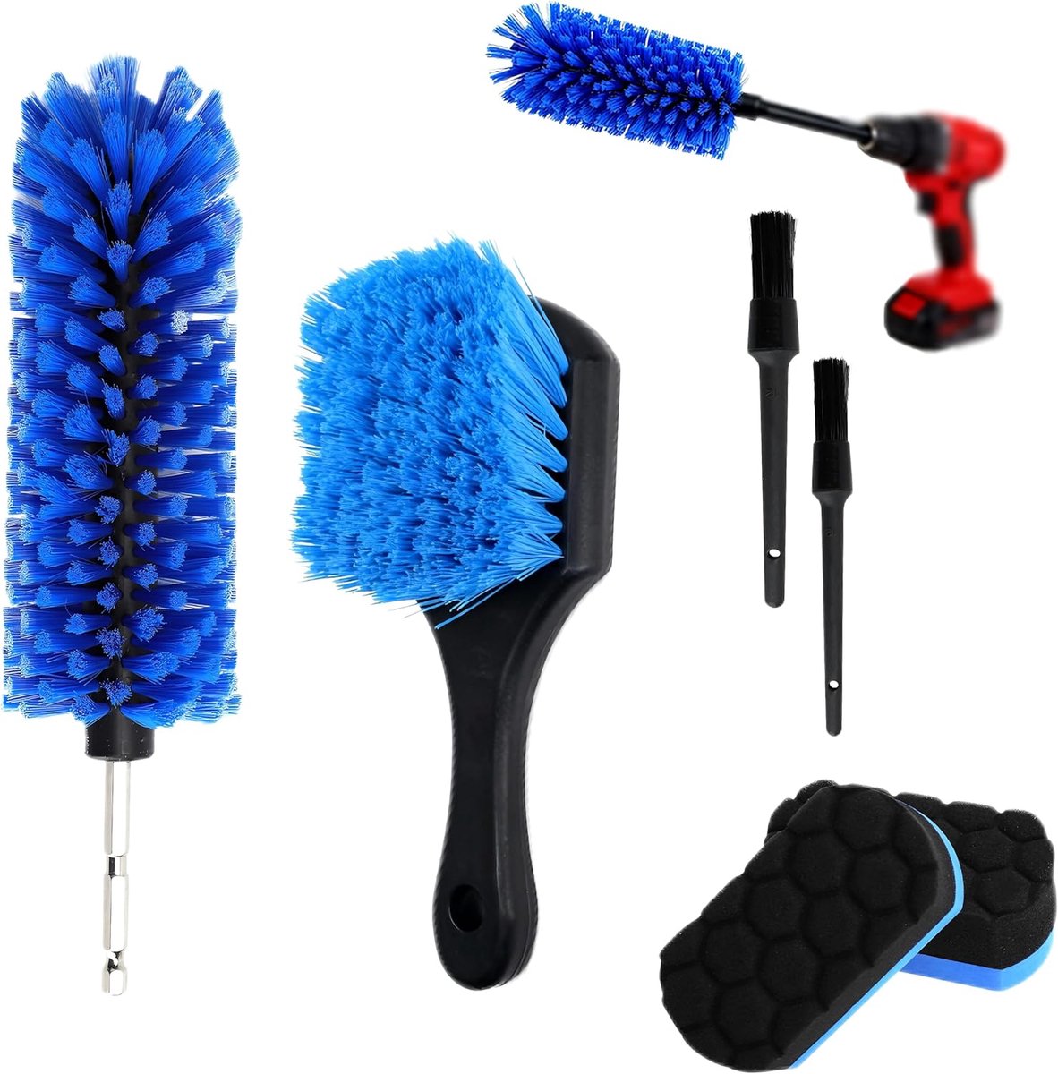 SnelShoppen - Car Cleaning Kit, Rim Brush, Tyre Brush, Detail Brush, Soft Wheel Cleaner, Cordless Screwdriver, Complete Auto Wash Set voor Auto's en M