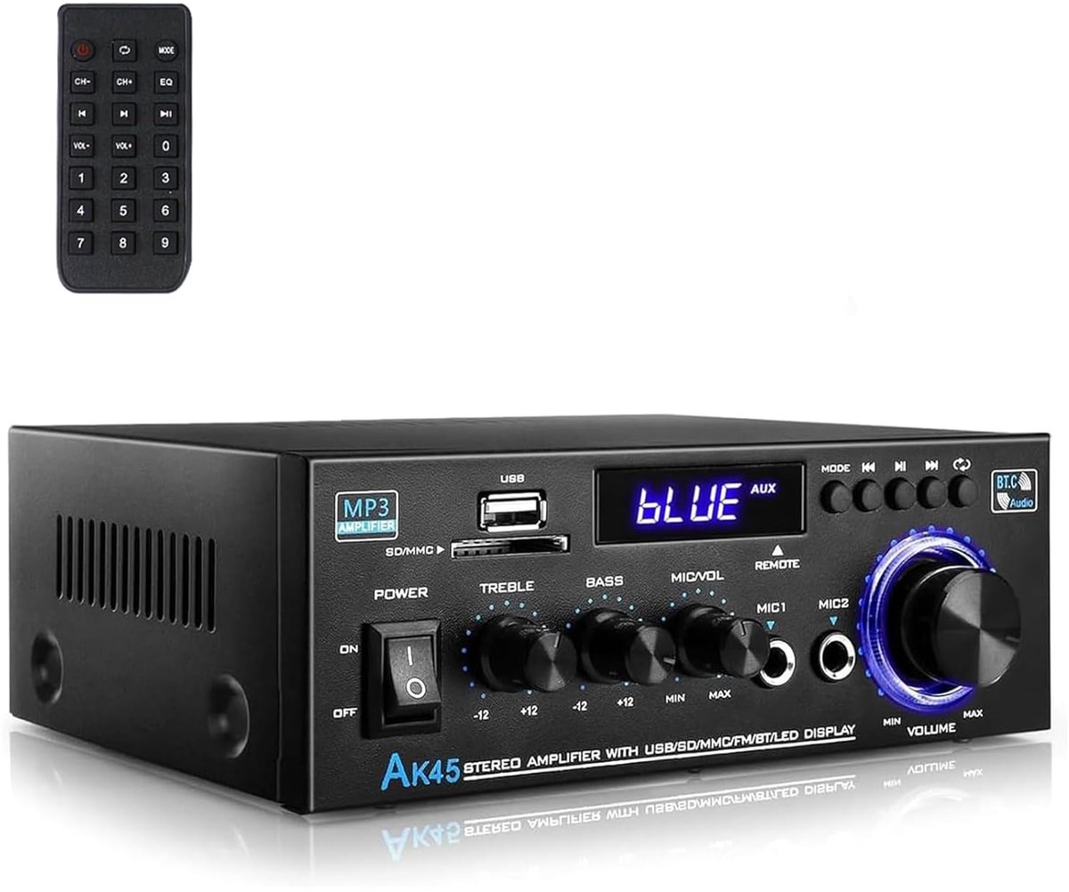 SnelShoppen - Mini Bluetooth Stereo Audio Amplifier 600W - 2-Channel HiFi Versterker met FM Radio & SD/USB Card Reader voor Thuis & Auto