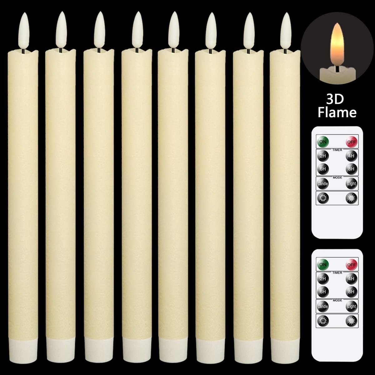 SnelShoppen - Flameless Flickering Kaarsen Set van 8 met 2 Afstandsbedieningen en Timer, Echt Was, 3D Lont, Batterijgevoed, Decoratie voor Kerst, Brui