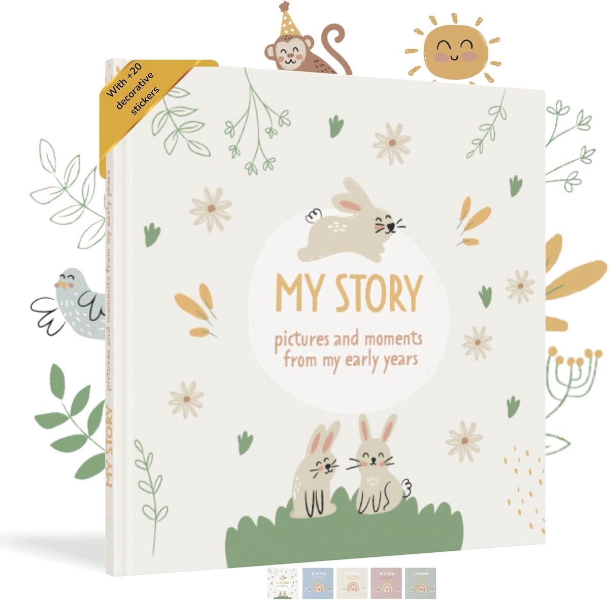 SnelShoppen - Baby Album voor het Eerste Jaar tot 5 Jaar - Fotoalbum met 50+ Pagina's, Stickers en Ruimte voor Notities, 24x22cm, Sterk 190g Papier, S