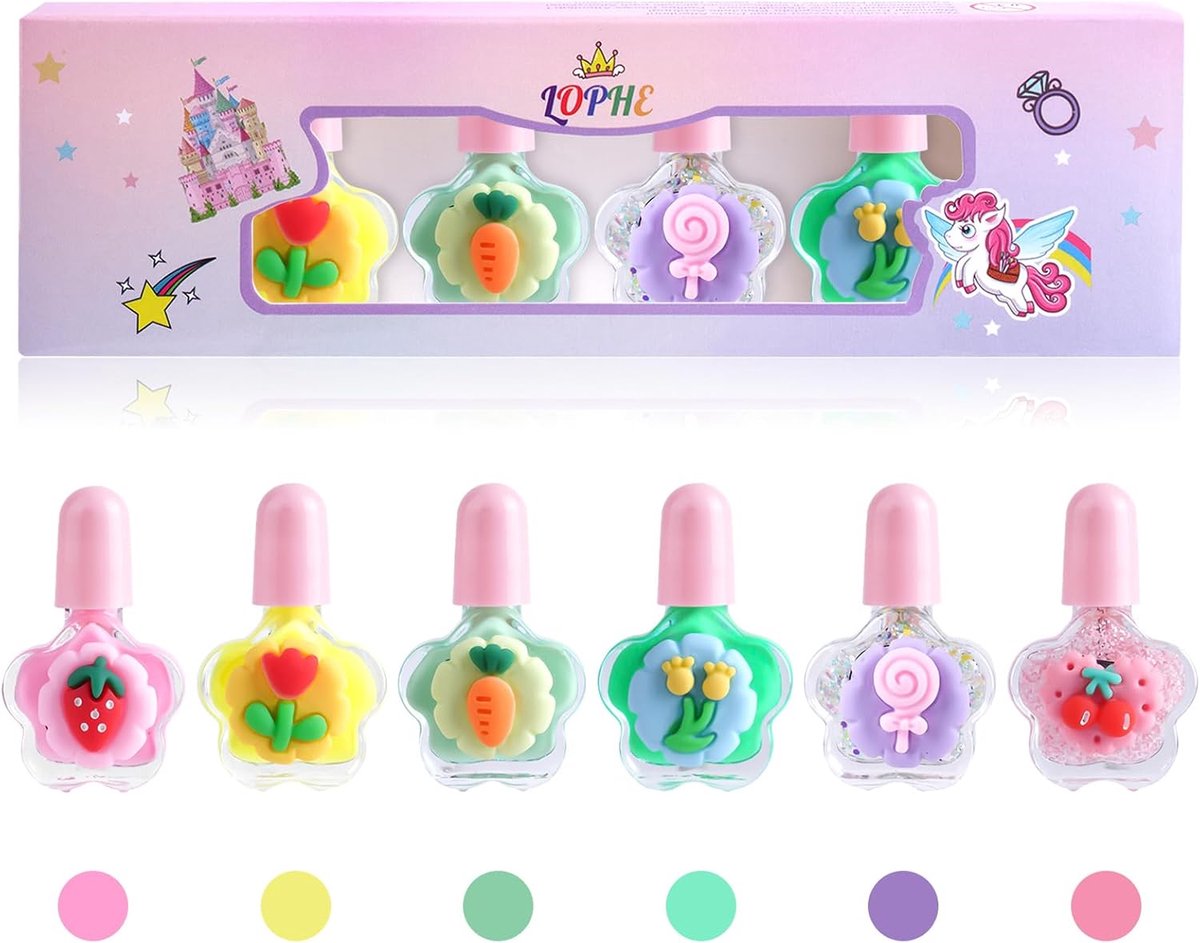 SnelShoppen - Kindernagellakset - 6 Kleurrijke Peel-Off Nagellakken voor Meisjes - Niet-Giftig, Sneldrogend, Waterbasis - Perfect voor Feestjes en Ver