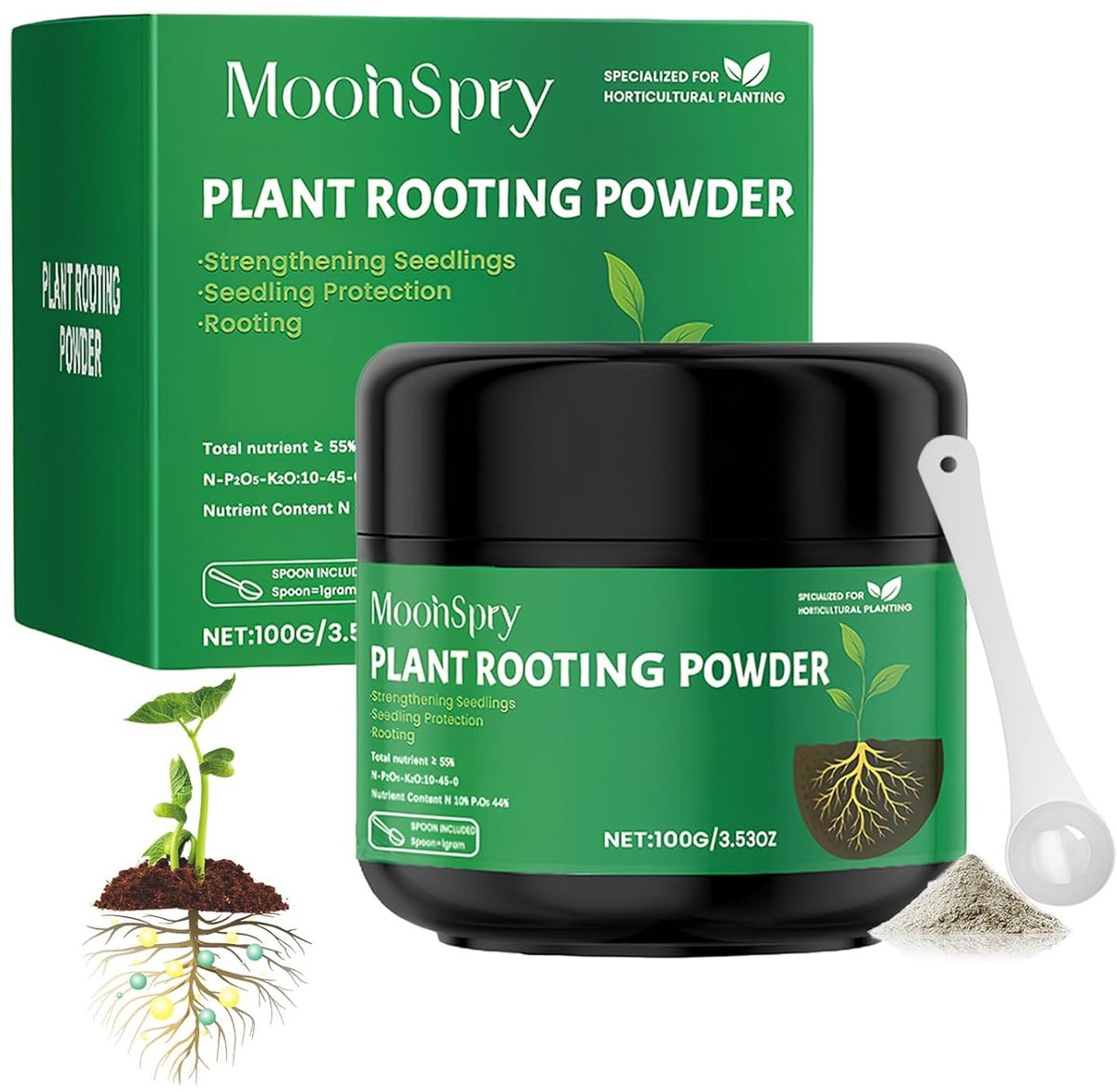 SnelShoppen - 100g Rooting Activator, Snelle Wortelontwikkeling Poeder, Met Lepel, Versterkt Plantgroei, Snelle Wortelstimulator voor Stekken - Binnen