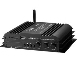 SnelShoppen - Hi-Fi Stereo Versterker, Multimedia 4-Kanaals Bluetooth Versterker met USB/SD Ingang, Inclusief Afstandsbediening en LED Display voor Au