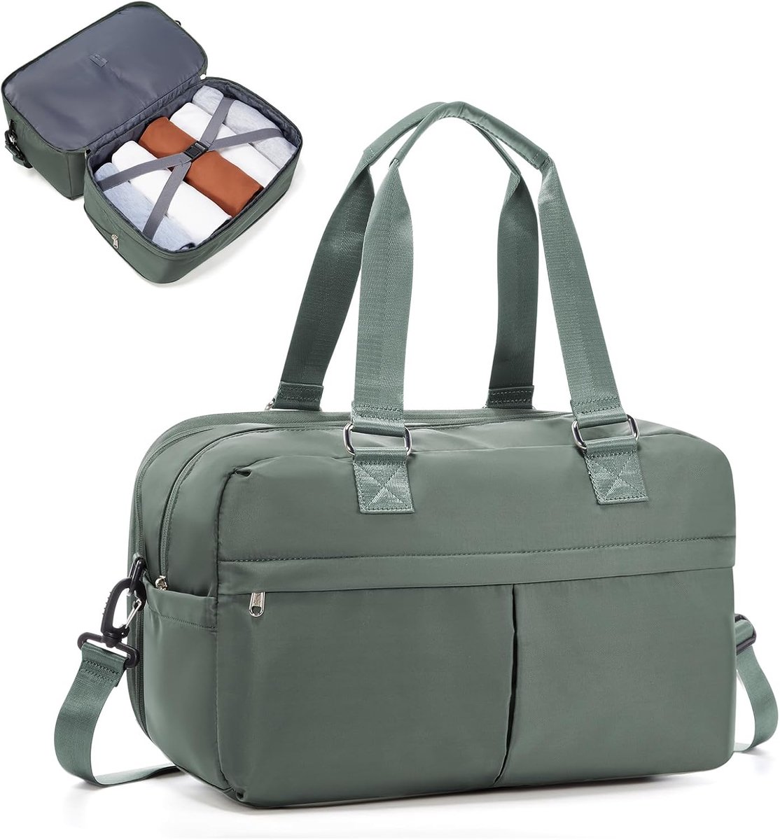 SnelShoppen - Dames Reisbagage Sportsbag 40x30x20cm Ryanair Handbagage Weekendtas Waterdichte Duffle Bag Sporttas Gymtas Groen