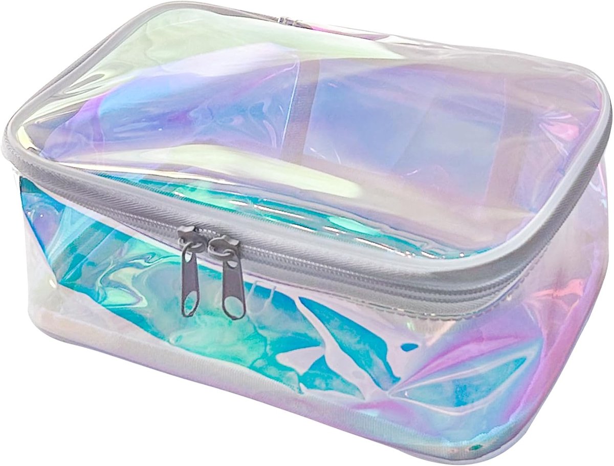 SnelShoppen - Grote Capaciteit TotePrint Regenboog Make-up Tas – Transparante Opslag Tas, Waterdichte Cosmetica Zipper Bag voor Vrouwen, 20x14x8 cm