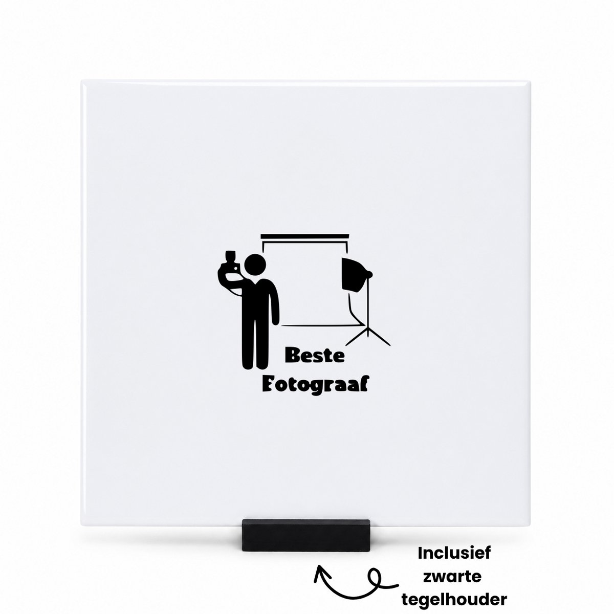 Hacebo Beste Fotograaf tegeltje met tegelhouder - Beroepen - beste fotograaf ever - cadeau fotograaf - tegeltjes met tekst - leuk cadeau voor de beste fotograaf om te geven - verjaardag fotograaf - spreuktegels - 15x15 CM Wit