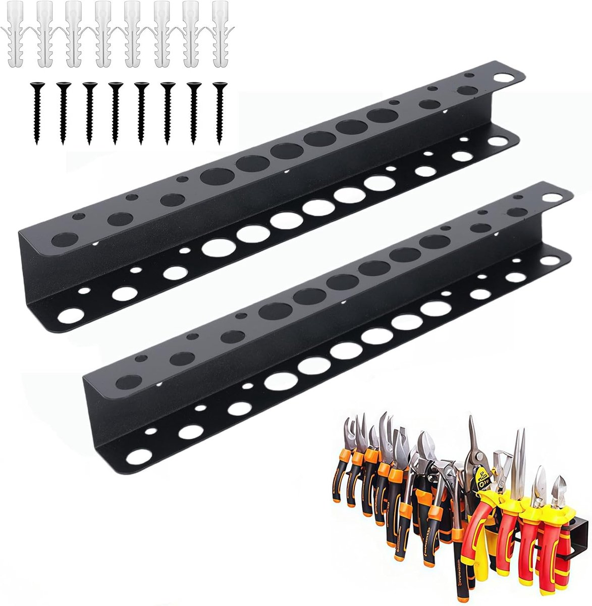 SnelShoppen - Toolhouder voor Wand, Set van 2, 40 cm Gereedschap Organiser, Wandmontage, 14 Gaten, Schroevendraaier Houder met Schroeven en Expansiebu
