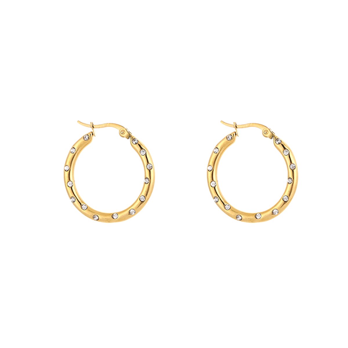Stainless Steel Hoops met Strass Zirkonia – Elegante & Sprankelende Oorringen - RVS - Goud
