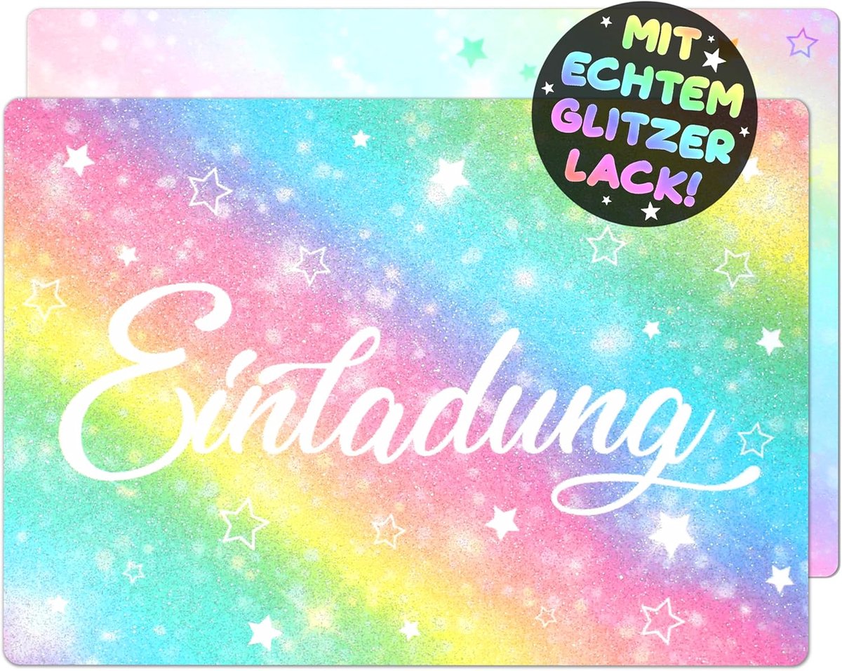 SnelShoppen - 12x Glitter Regenboog Uitnodigingskaarten voor Kinderverjaardag - Feestuitnodigingen voor Jongens en Meisjes - Glitterlak - Perfect voor