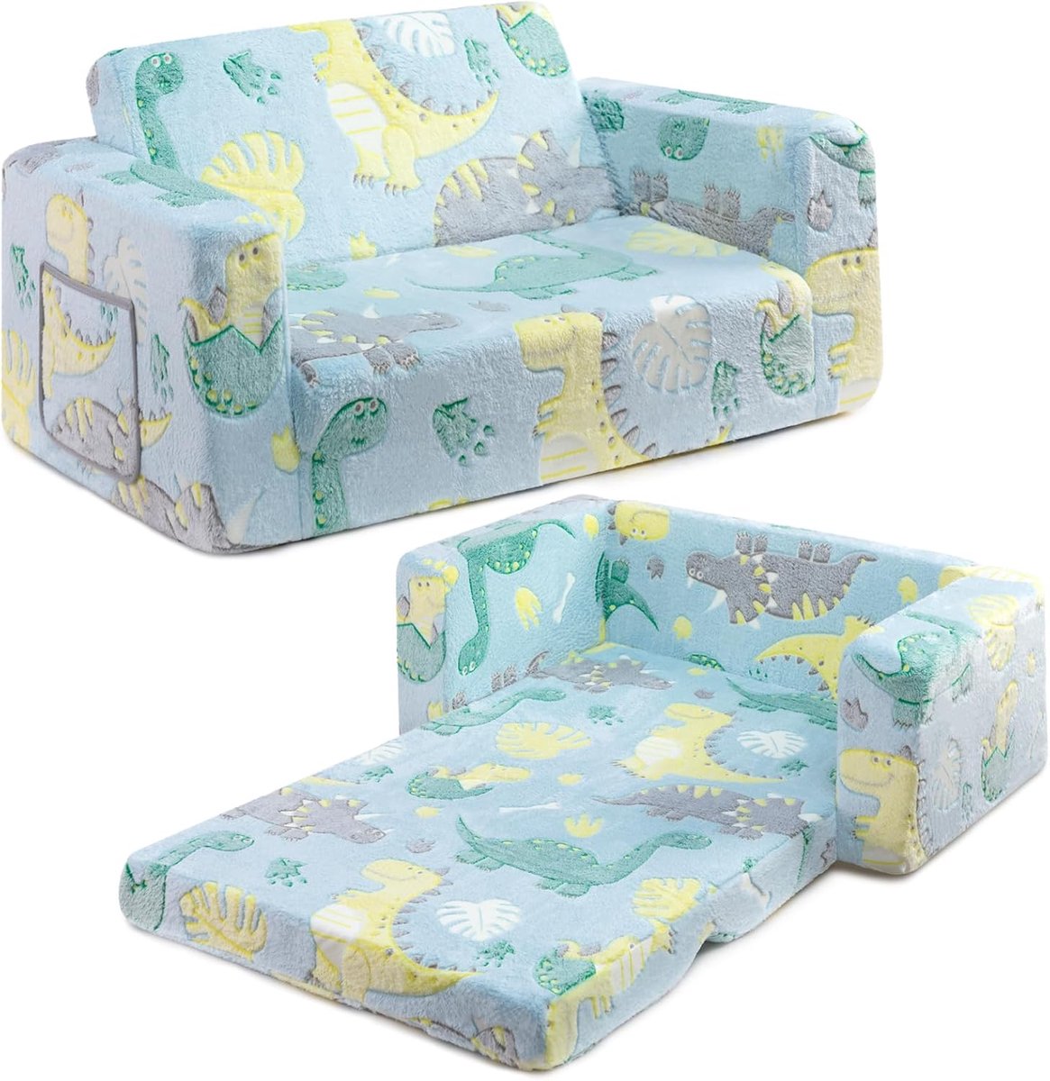 SnelShoppen - BEJOY Kids Sofa Bed 2-in-1, Extra Brede Soft Sherpa Sofa voor Peuters, Uitklapbaar Kinderbed en Recliner voor Jongens en Meisjes, Glanze