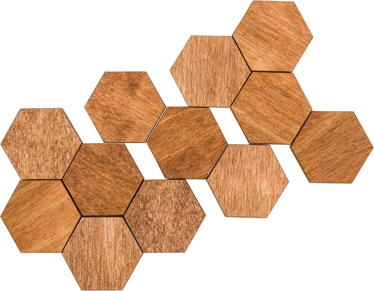 SnelShoppen - Houten Magneten Hexagonaal Bruin Klein 12 Stuks | Natuurlijke Magneten voor Koelkast, Whiteboard, Decoratie, Kantoor, Keuken