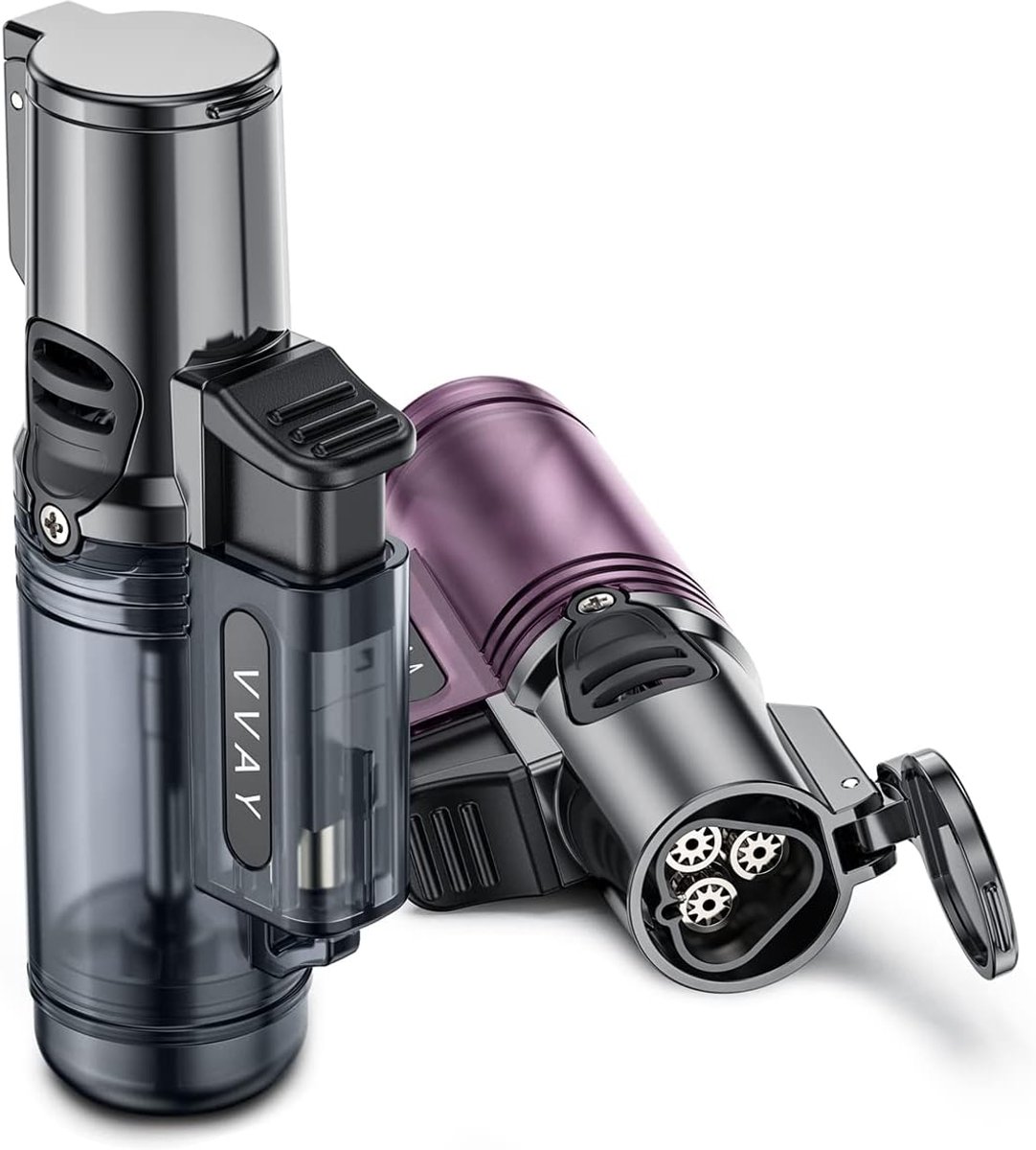 SnelShoppen - Set van 2 Jet Vlam Aanstekers, Storm Lighters voor Buiten, Herbruikbare Gasaanstekers, Ideaal voor Camping, Tuin, Keuken, Feest, Zwart
