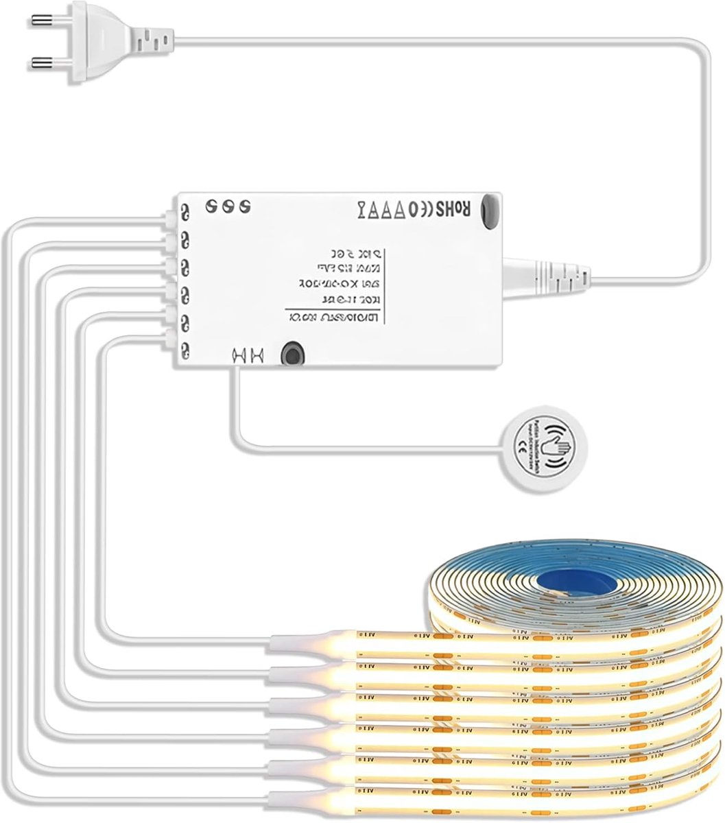 SnelShoppen - Cabinet Lights COB LED Strip 12V Warm Wit 3000K - 6 Rollen van 1 Meter met Touch Dimmer - Perfect voor Displays, Wijnkasten en Akoestisc