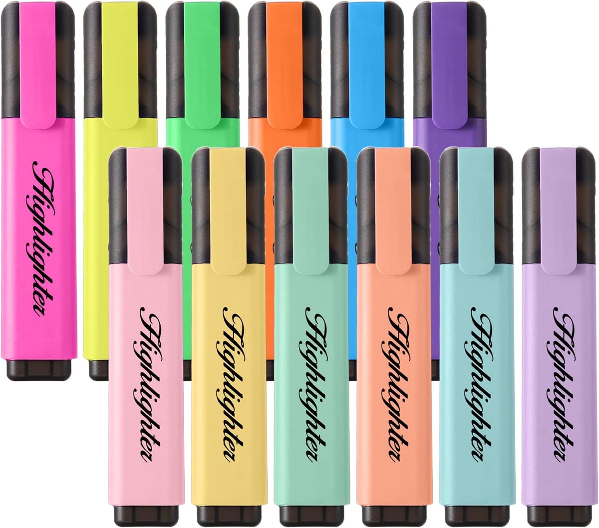 SnelShoppen - 12 Stuks Hooglighters - Chisel Tip Marker Pennen - Assorted Kleuren - Mini Hooglighters - Waterbasis - Sneldrogend - Esthetische Hooglig