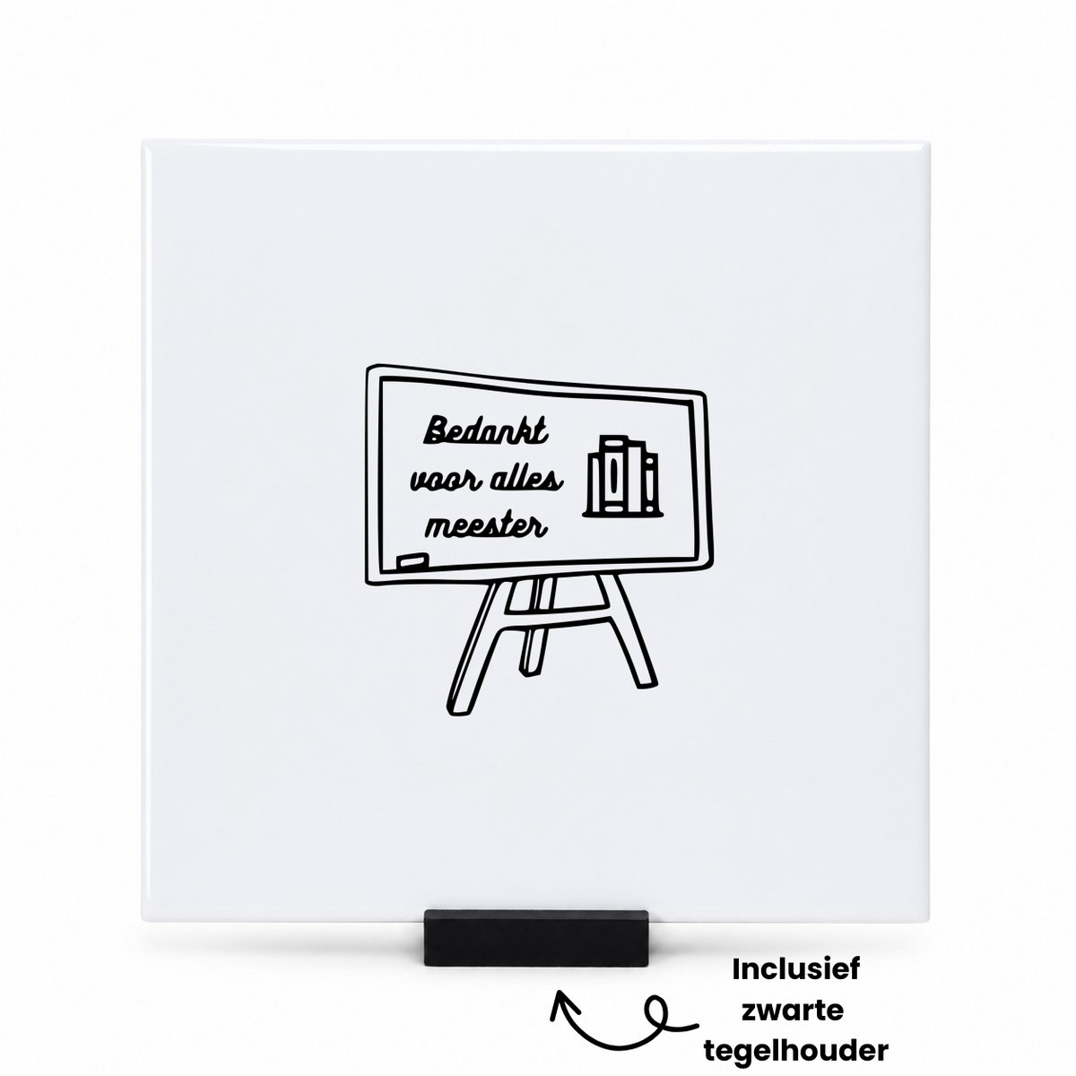 Hacebo Bedankt voor alles meester tegeltje met tegelhouder - Meester - Cadeaupakket meester - tegeltjes met tekst - einde schooljaar - afscheid - Leuk cadeau voor je meester om te geven - spreuktegels - 15x15 CM Wit