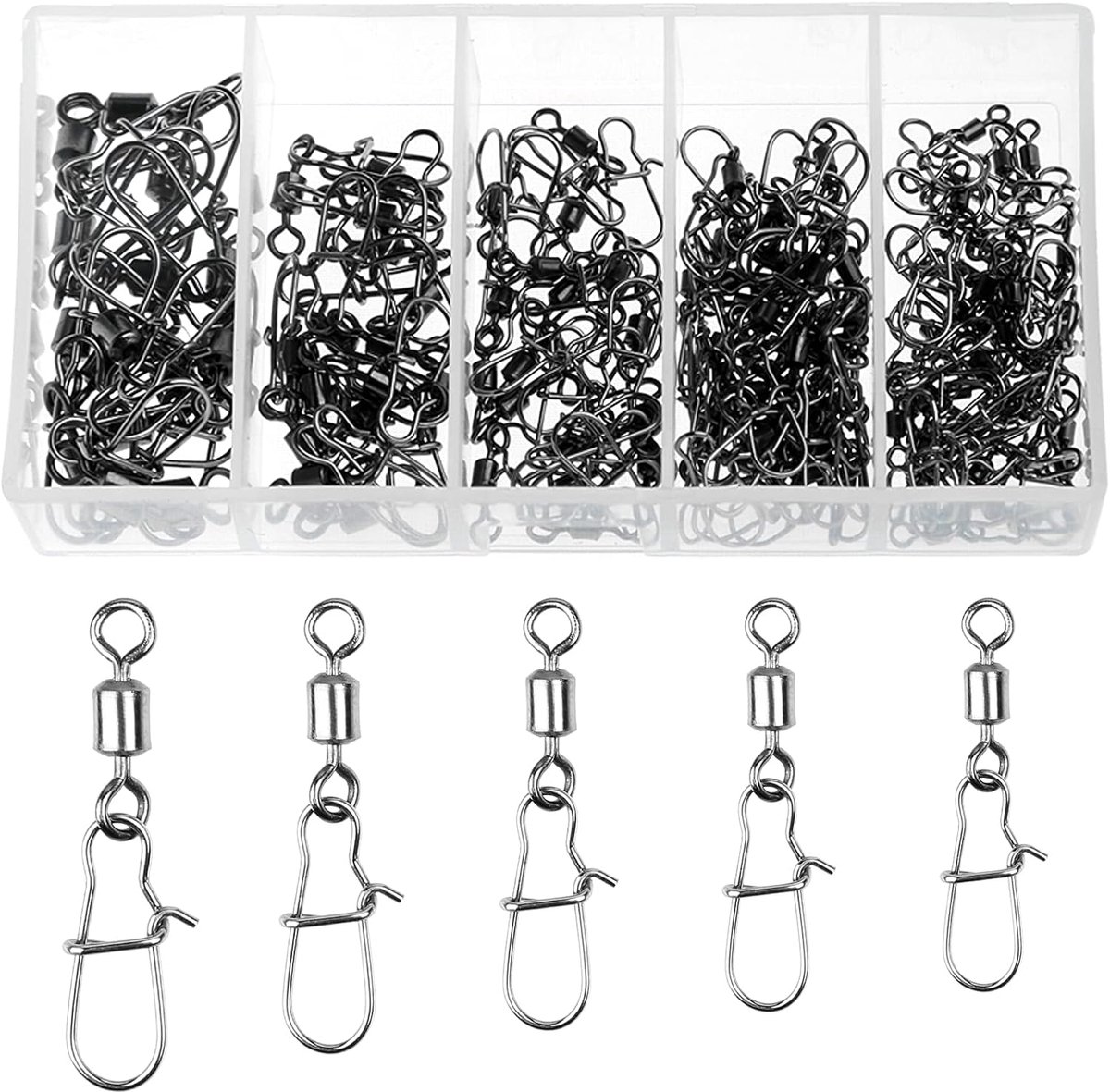 SnelShoppen - 120pcs RVS Ball Bearings voor Vissen, 4# 6# 8# 10# 12#, Verstevigde Snap Swivels voor Zoutwater en Zoetwater Vissen, Perfect voor Karper
