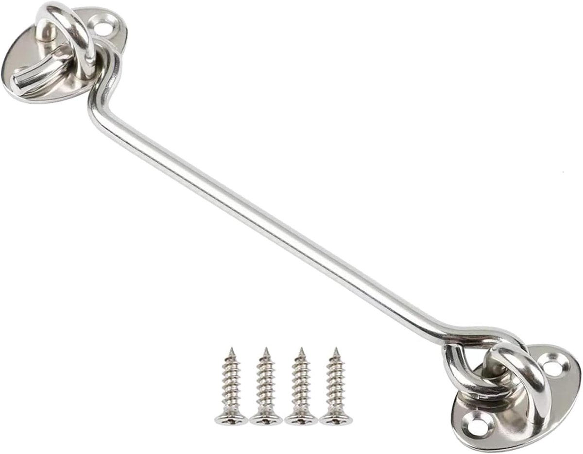 SnelShoppen - RVS Stormhaken 15cm - Verstelbare Cabin Hook en Oogjes - Veiligheidsbeugel voor Deuren, Poorten en Kasten - Perfect voor Huis en Tuin -