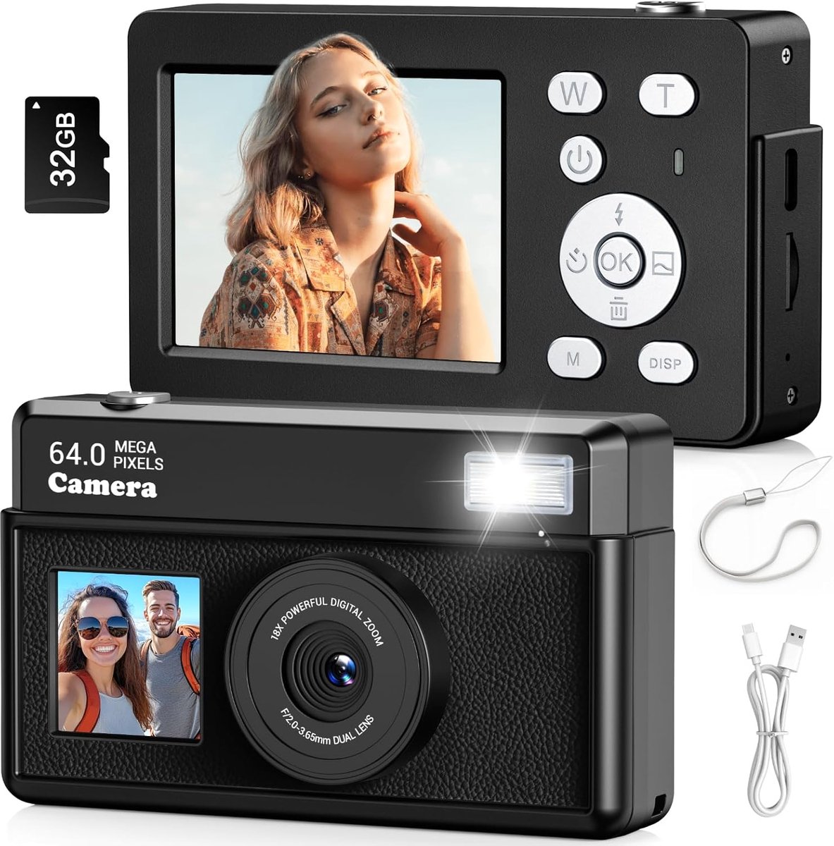 SnelShoppen - Digitale Camera FHD 1080P met 18x Zoom en Antischok Functie - Perfect voor Selfies, Vlogs en Verre Landschappen - Zwart