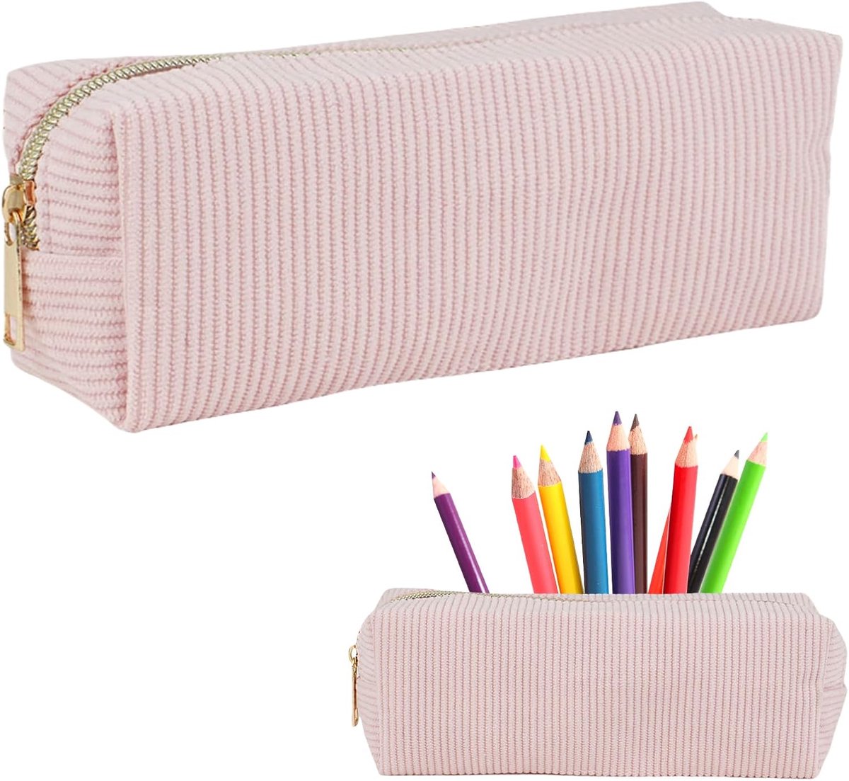 Thijox - Esthetisch Etui voor Meisjes en Volwassenen, Corduroy Pennenetui met Bloemen, Zwart en Roze, Perfect voor School, Werk en Creatieve Activitei