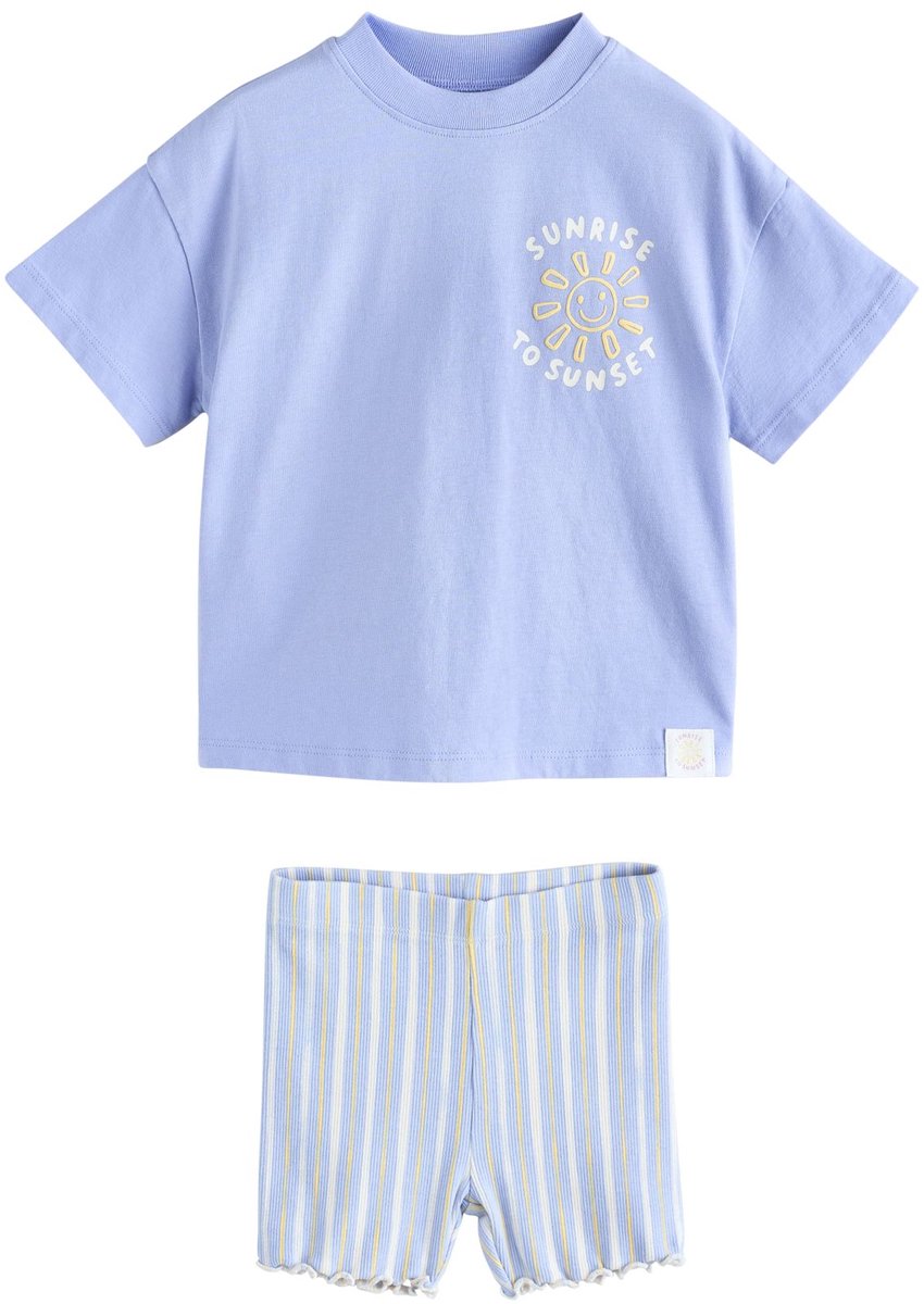 Next - Meisjes - Set van T-shirt met korte mouwen en fietsshorts - Blauw