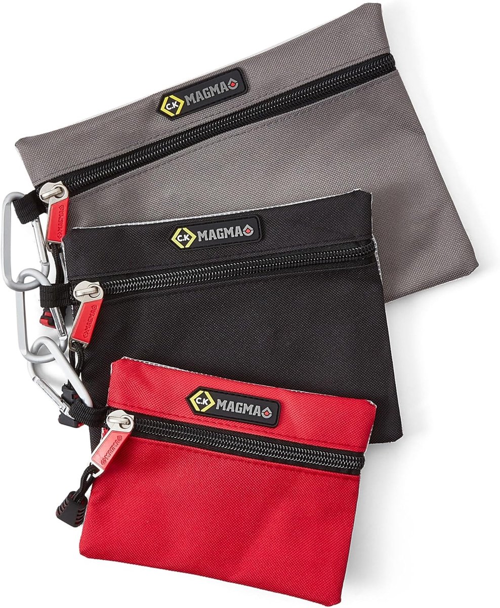 SnelShoppen - C.K MAGMA Tool Bags Set van 3 - Transparante Organisatietassen met Carabiner Haak - Duurzaam Polyester, Kleurcodering, Ideaal voor Geree