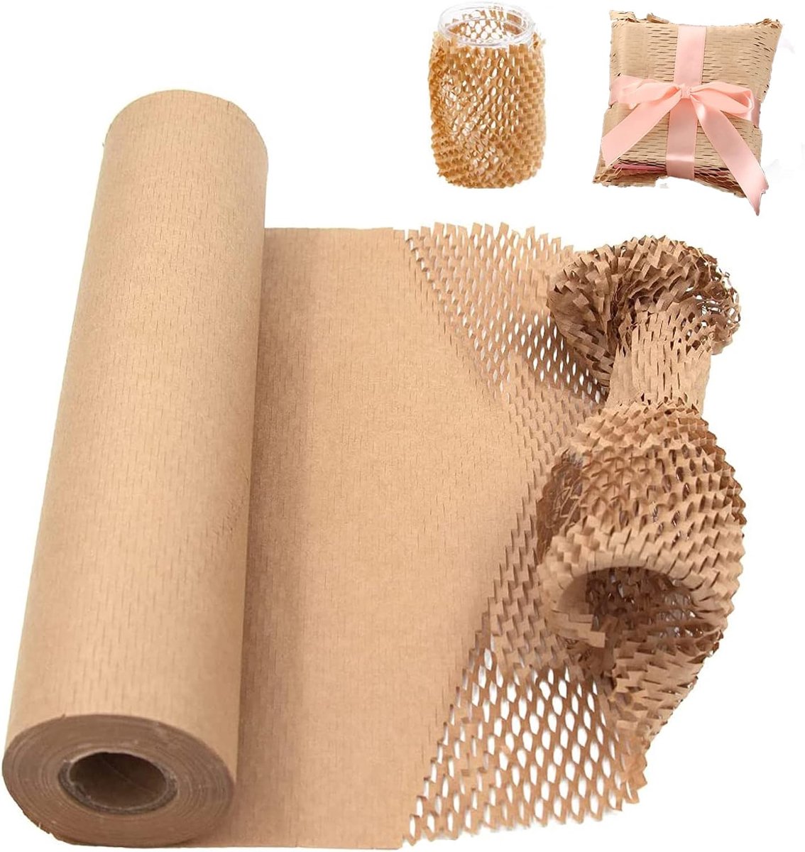 SnelShoppen - Honeycomb Papier Rol 40cm x 50m, Verpakkingspapier en Vulmateriaal voor Breekbare Voorwerpen, Kraftpapier voor Verzenddozen, Verhuizen e