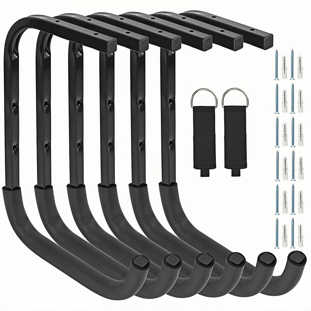 SnelShoppen - Overhead Garage Opslagrek, Heavy Duty Plafond Haken voor Fietsen, Ladders, Tuin Gereedschap, Sportuitrusting en Meer (6 stuks, 37cm)