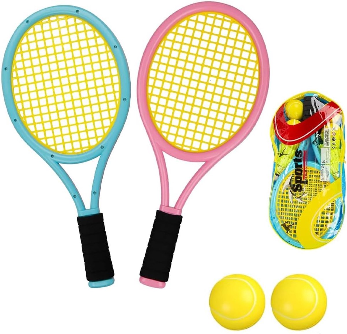 SnelShoppen - Kindertennisracket Set met 2 Training Ballen, Kinderracket Speelgoed voor Buiten en Binnen Sportspeelgoed, Duurzaam en Comfortabel Handv