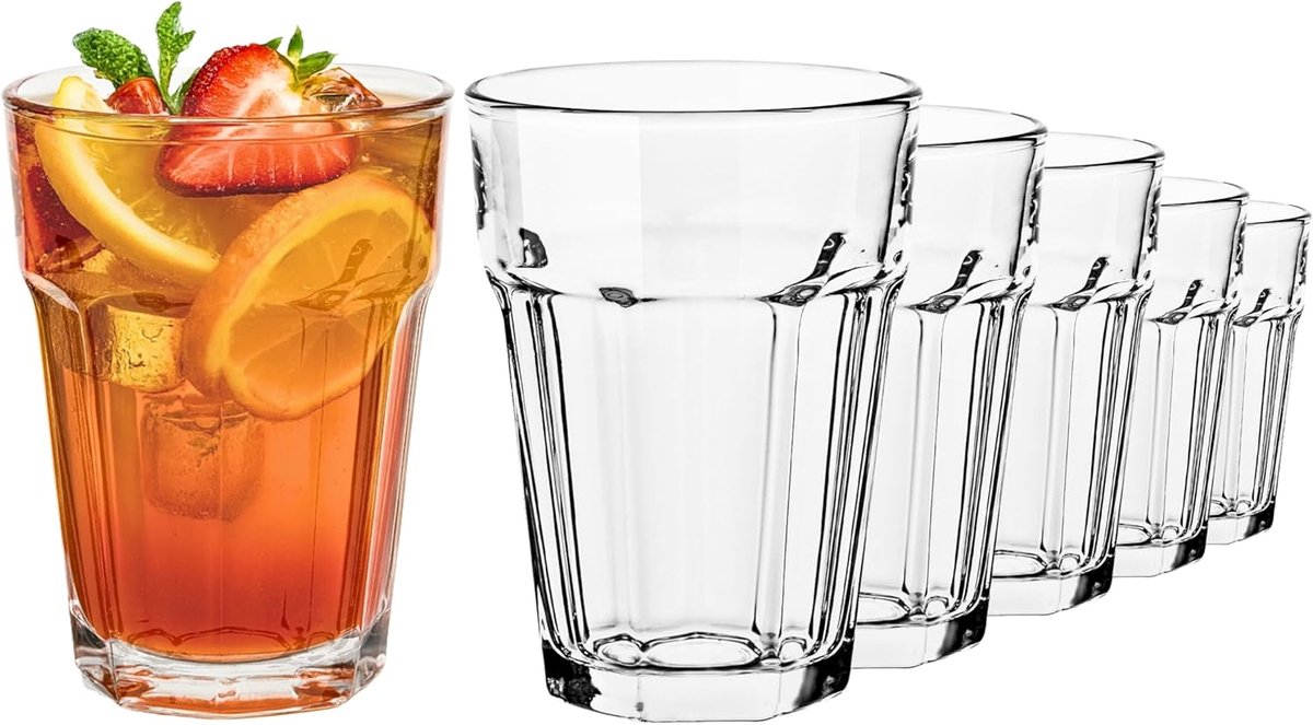 SnelShoppen - Set van 6 Vintage Drinkglazen 370ml, Perfect voor Water, Sap, Cocktails - Duurzaam en Tijdloos Ontwerp voor Feesten en Dagelijks Gebruik