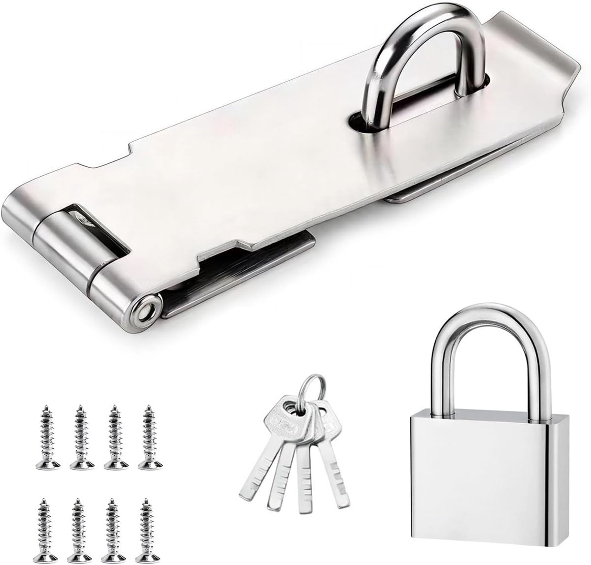 SnelShoppen - 2x RVS Deurslot Beveiligingspakket - 4 Inch Sluitingen voor Deuren, Kasten en Containers - Inclusief Montage Schroeven - Zilver