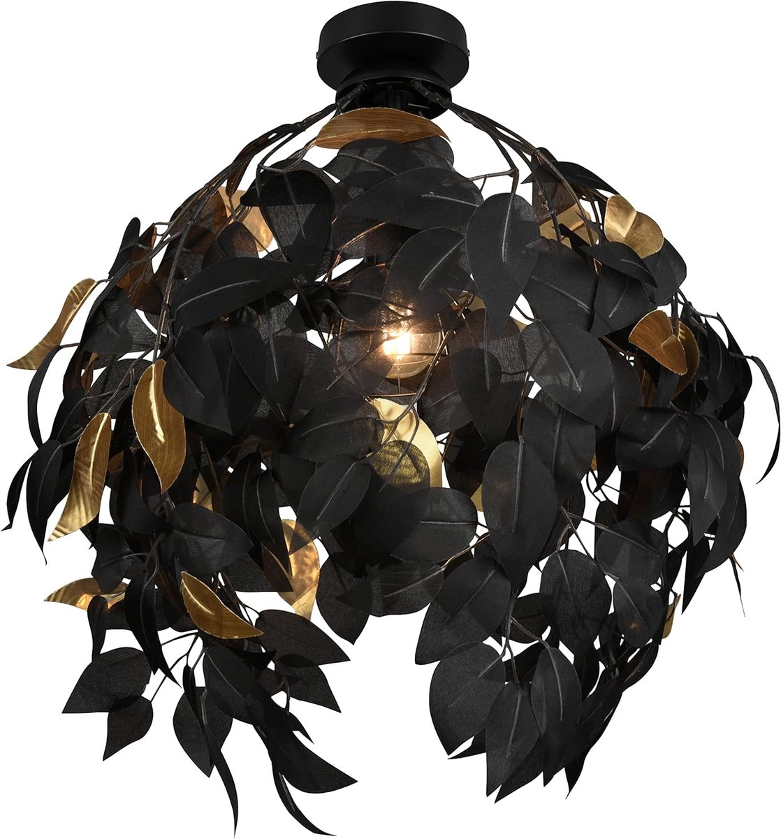 SnelShoppen - Moderne Plafondlamp Leavy - Zwarte Metal met Gouden Accenten - 38 cm Diameter - Geschikt voor E27 Lamp - Ideaal voor Woonkamer, Slaapkam