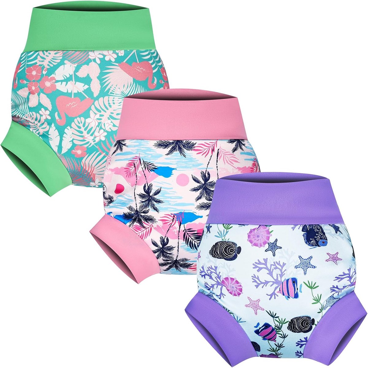 SnelShoppen - Herbruikbare Zwemluiers voor Baby en Peuters, Lekvrije Zwemluiers, 3 Pakketten, Ocean Adventure, L/3-4 Jaar, Perfect voor Zwemmen en Spe