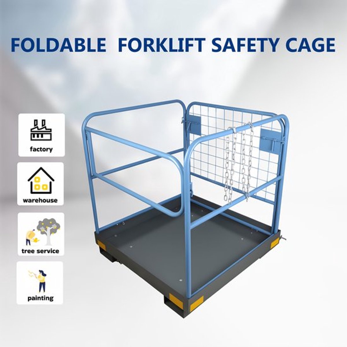 Hoogwerkerbak – Veiligheidskooi – Werkplatform – Inklapbare Kooi – Heftruckbak – Metalen Constructie – Draagvermogen 544 kg – Chain Hook Bevestiging