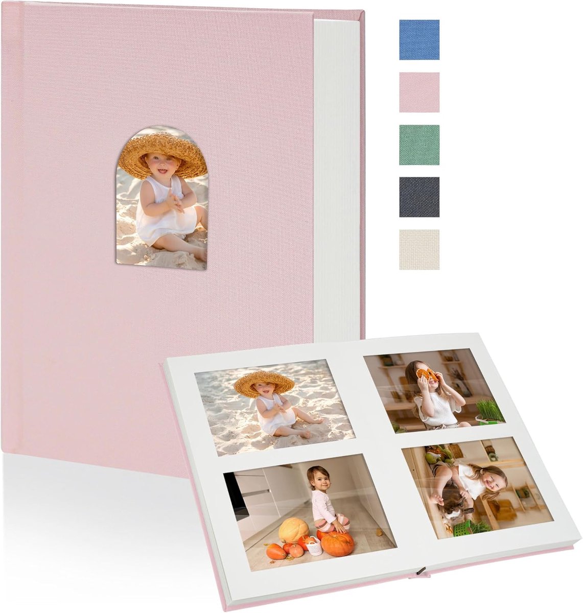 SnelShoppen - Premium Fotoalbum voor 60 Foto's 10x15 cm - Linnen Kaft met Schrijfruimte - Ideaal voor Honeymoons, Roze, Album voor Herinneringen