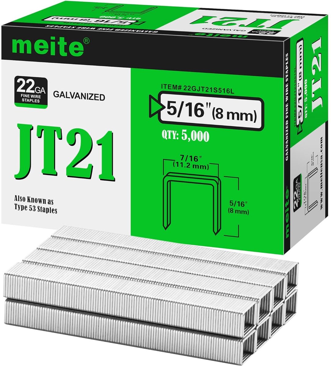 SnelShoppen - Type 53 8mm Galvanized JT21 Staples - 5000 Stuks voor Hand Tackers en Elektrische Tackers - 11.2mm Breedte - Ideaal voor Meubels, Stoffe