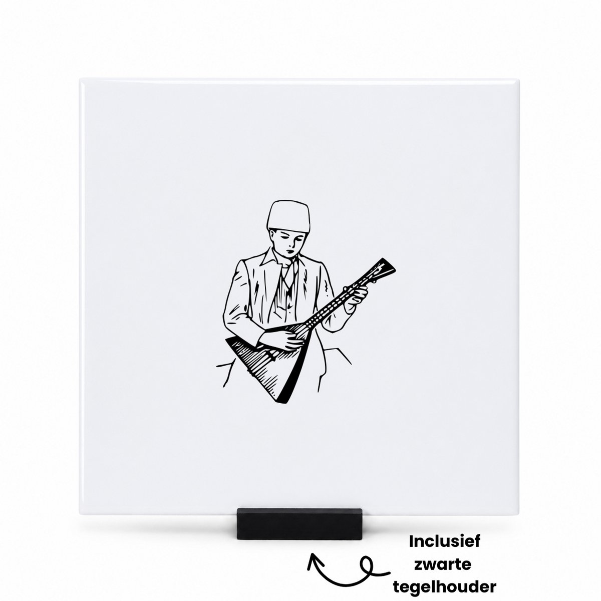 Hacebo Balalaika tegeltje met tegelhouder - Muziek - Muzikant - tegeltjes met tekst - Cadeau - muziek liefhebber - spreuktegels - 15x15 CM Wit