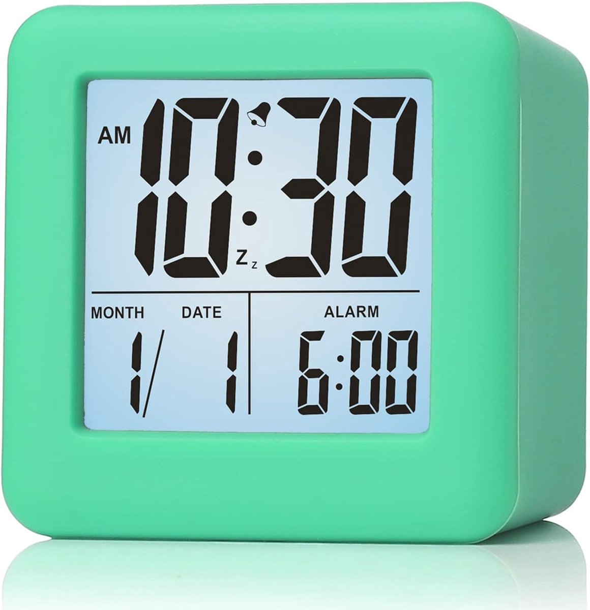 SnelShoppen - Digitale Kinderwekker met Snooze en Nachtlampje - 3" LCD Display, Batterij Werkt, Makkelijk in te Stellen - Lichtgroen voor Kinderen