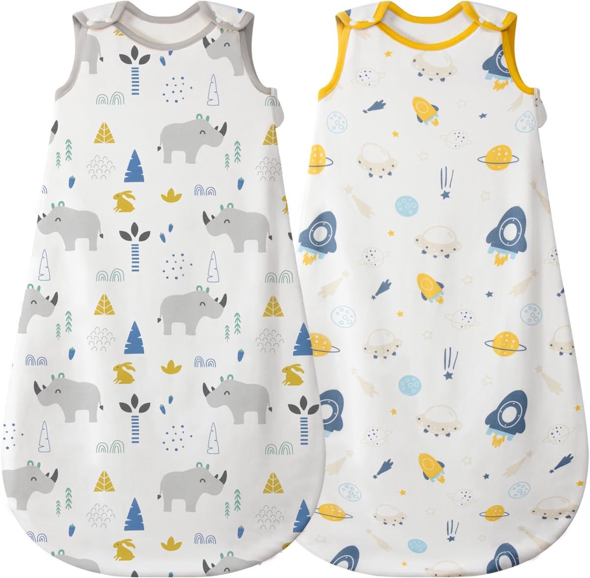 SnelShoppen - Baby Slaapzak Zomer 2-Pack - Schattige Dieren Cartoon - Wasbare Dekens - 0.5 TOG - Voor Meisjes en Jongens - Draagbare Mouwloze Slaapzak