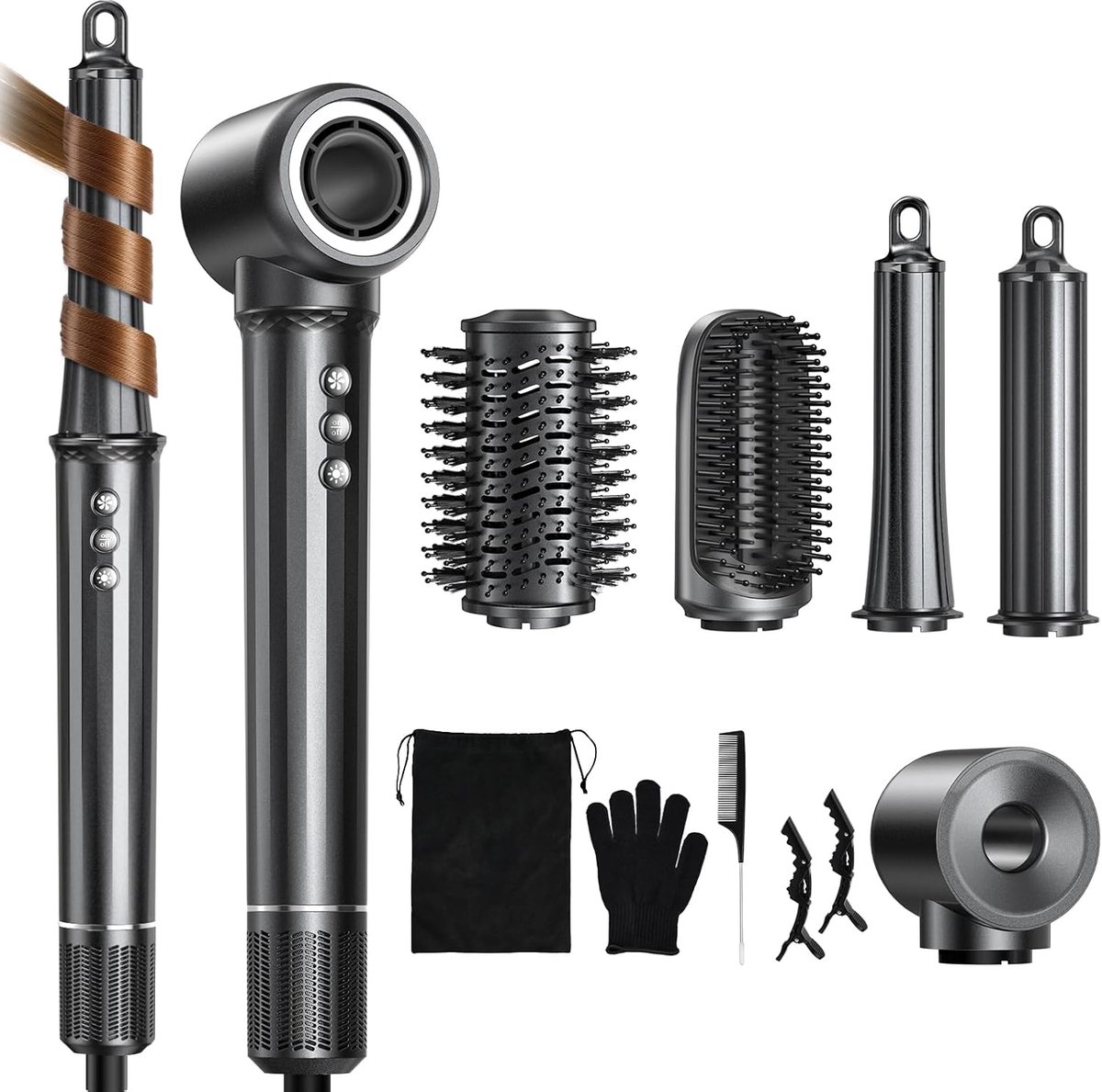 SnelShoppen - Airstyler 5-in-1 Haardroger, Multifunctionele Haarstyler met Kruller, Steilborstel, Volume Borstel, 110.000 RPM Ionen Haardroger voor Gl