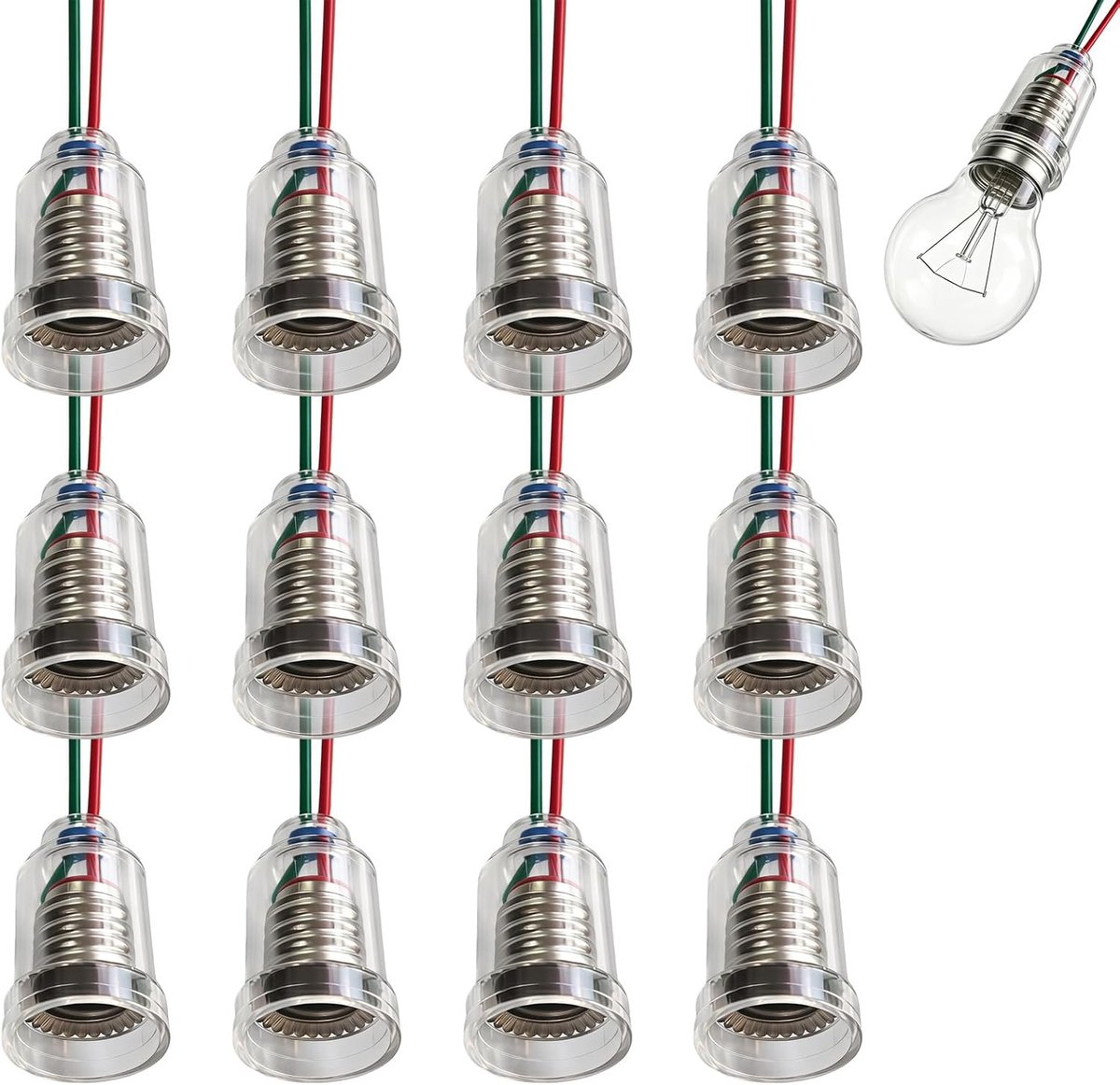 SnelShoppen - 12 stuks E10 lampfitting met kabel 220V 0,5A 5W sokkel voor kleine lampen, ABS kunststof, 25 cm geïsoleerde draden, ideaal voor verlicht